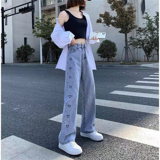 Quần jean nữ ống rộng suông lưng cạp cao form rộng GUGUNO