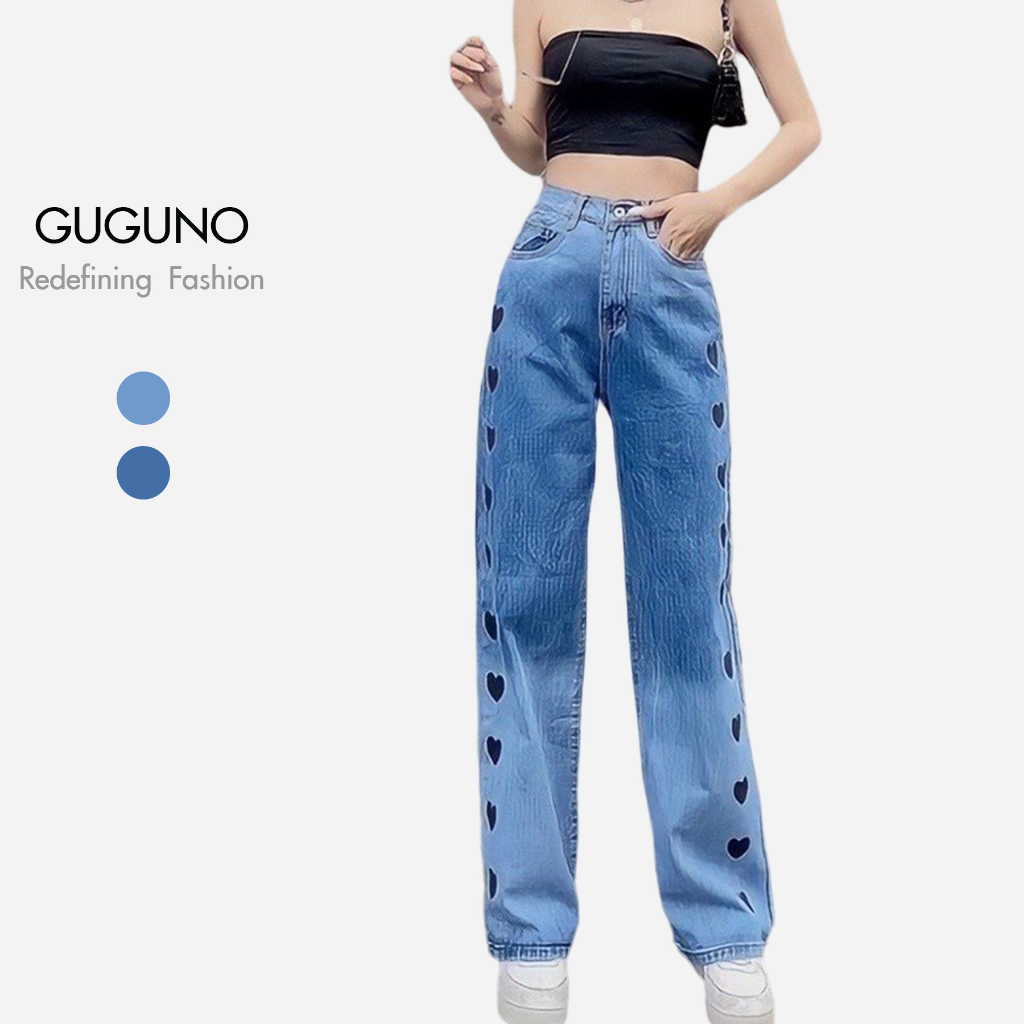 Quần jean nữ ống rộng suông lưng cạp cao form rộng GUGUNO ulzzang (quần jeans nữ, quần jean nữ, quần rin nữ, quần bò nữ)