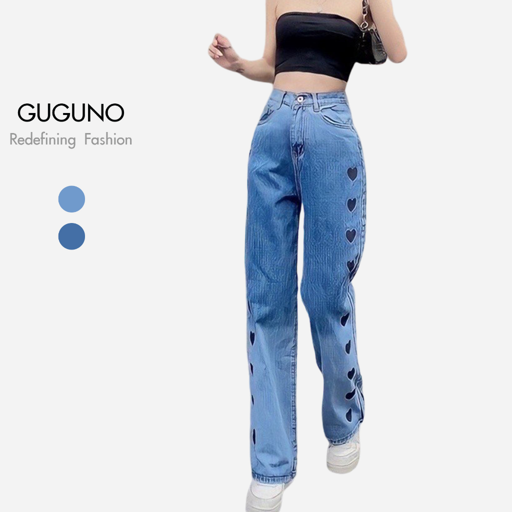 Quần jean nữ ống rộng suông lưng cạp cao form rộng GUGUNO ulzzang (quần jeans nữ, quần jean nữ, quần rin nữ, quần bò nữ)