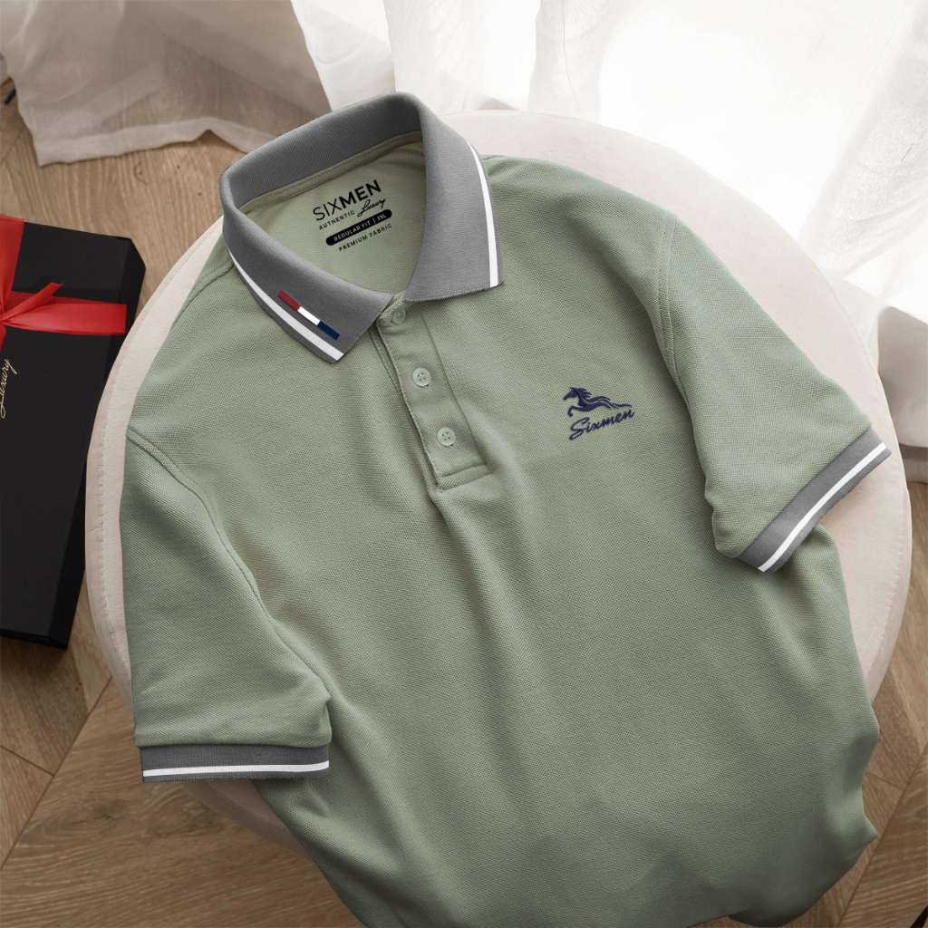 Áo Polo nam cao cấp cổ bẻ  SIXMEN Mã Đáo Thành Công - Xám Bơ - Polo vải cá sấu cotton CVC Thoáng mát
