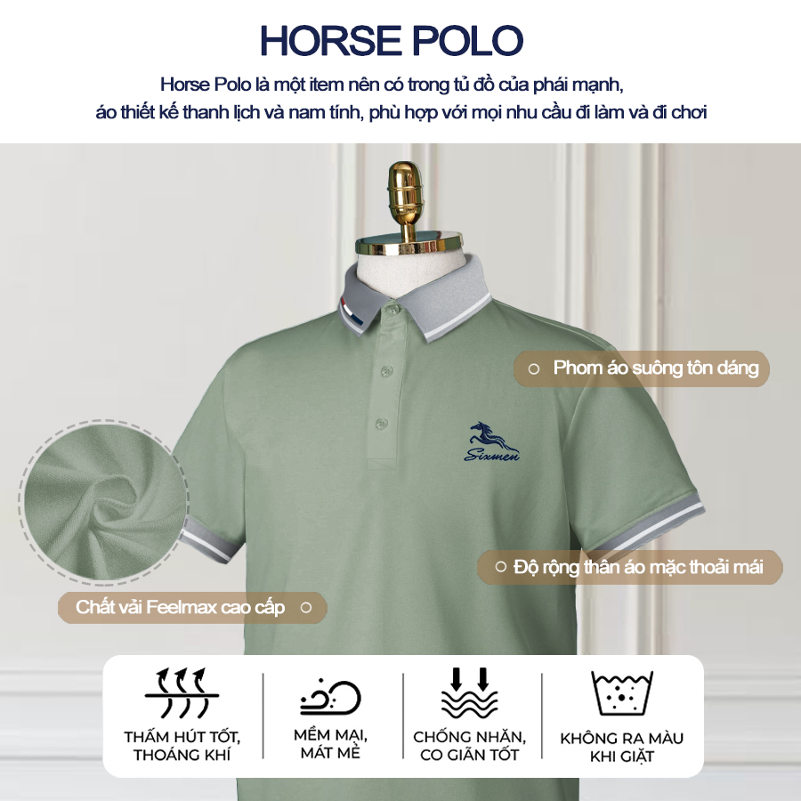 Áo Polo nam cao cấp cổ bẻ  SIXMEN Mã Đáo Thành Công - Xám Bơ - Polo vải cá sấu cotton CVC Thoáng mát