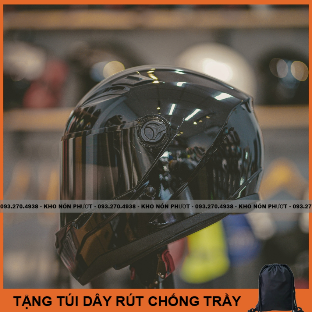 Nón bảo hiểm Fullface AGU màu trắng bóng full tặng túi vải dây rút - Mũ fullface AGU