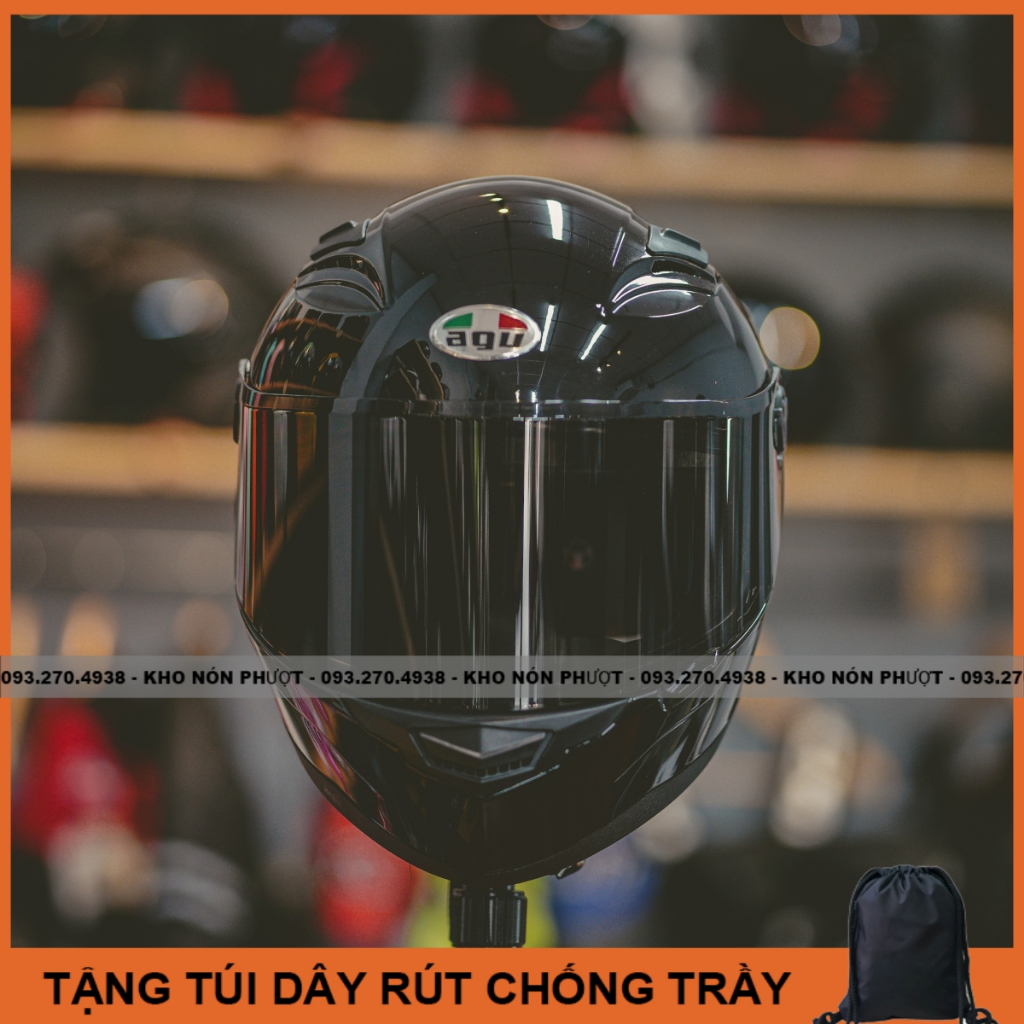 Nón bảo hiểm Fullface AGU màu trắng bóng full tặng túi vải dây rút - Mũ fullface AGU