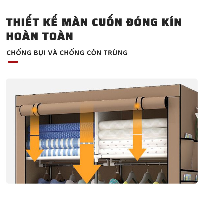 Tủ quần áo đa năng, có cửa rèm tiện lợi thông minh Tủ quần áo sinh viên nhiều màu, tủ quần áo vải khung kim loại