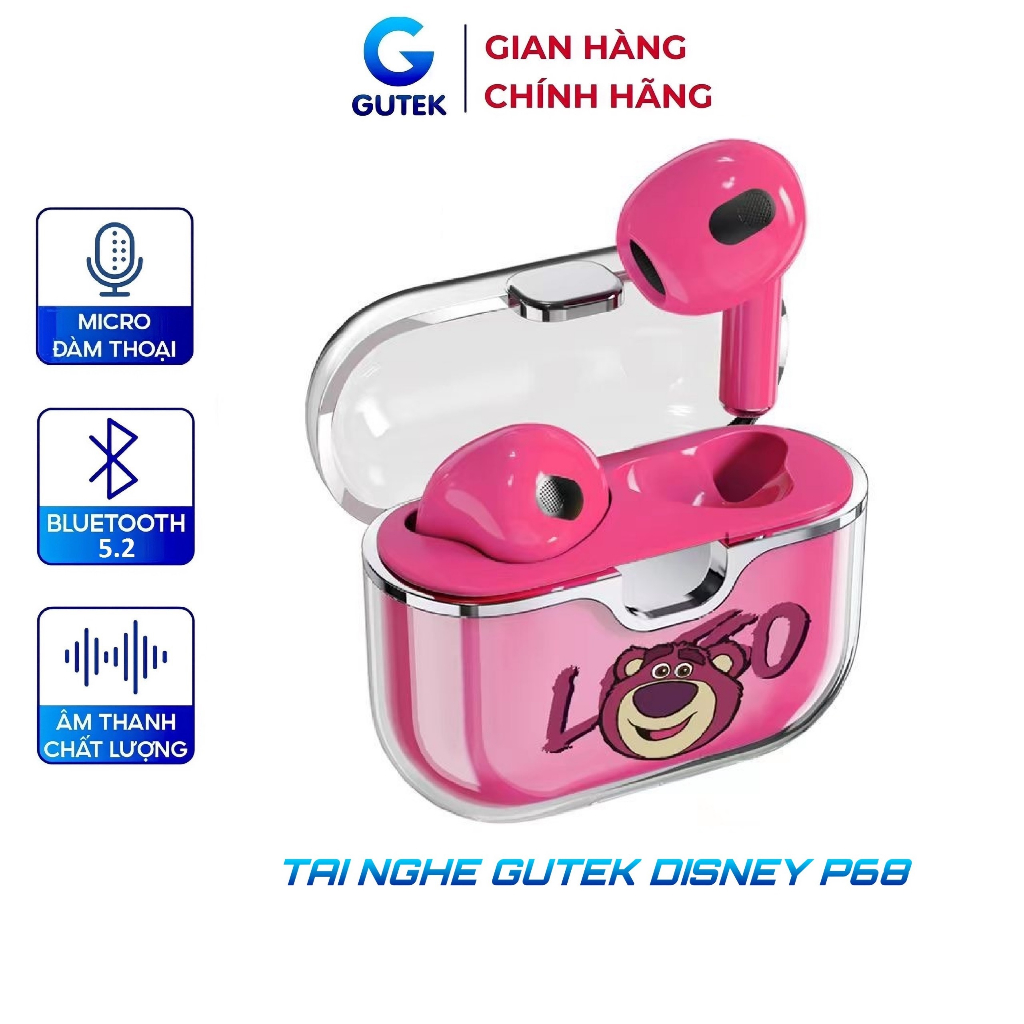 Tai nghe bluetooth không dây Gutek Disney P68 TWS 5.2 chính hãng nút cảm ứng âm thanh HIFI có mic đàm thoại