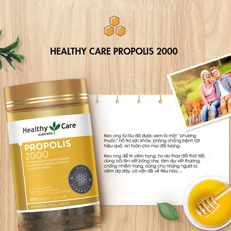 Viên uống keo ong Propolis 2000mg Healthy Care tăng đề kháng 200 viên Extate Official Mall