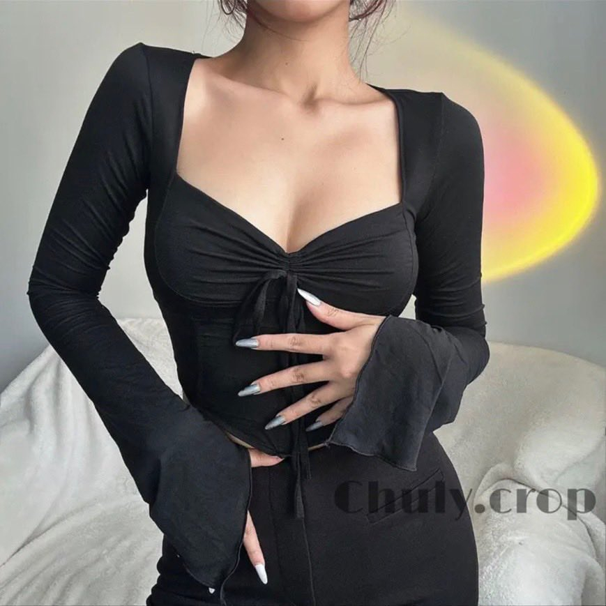 Áo Cổ Vuông Dài Tay Xẻ Ống Siêu Hot P042