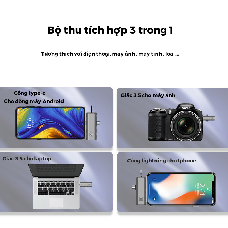 Micro Thu Âm Cài Áo Đa Năng D55 Pro - 3 Cổng cắm Đa Năng - Lọc Âm Cực Tốt - Chính Hãng HD Design