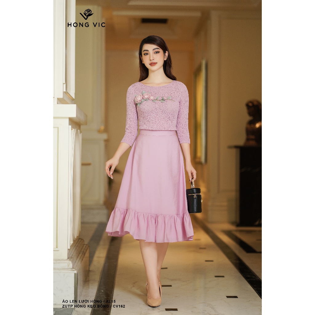 Chân váy nữ thiết kế Hong Vic hồng kẹo bông CV162