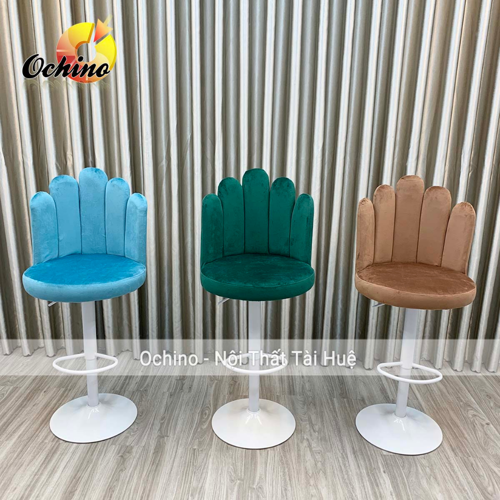 Ghế Quầy Bar, Ghế Chụp Hình Chân Trắng Tùy Chỉnh Độ Cao Từ 60-80Cm Mẫu Sò Múi Độc Lạ (Hàng Sẵn)