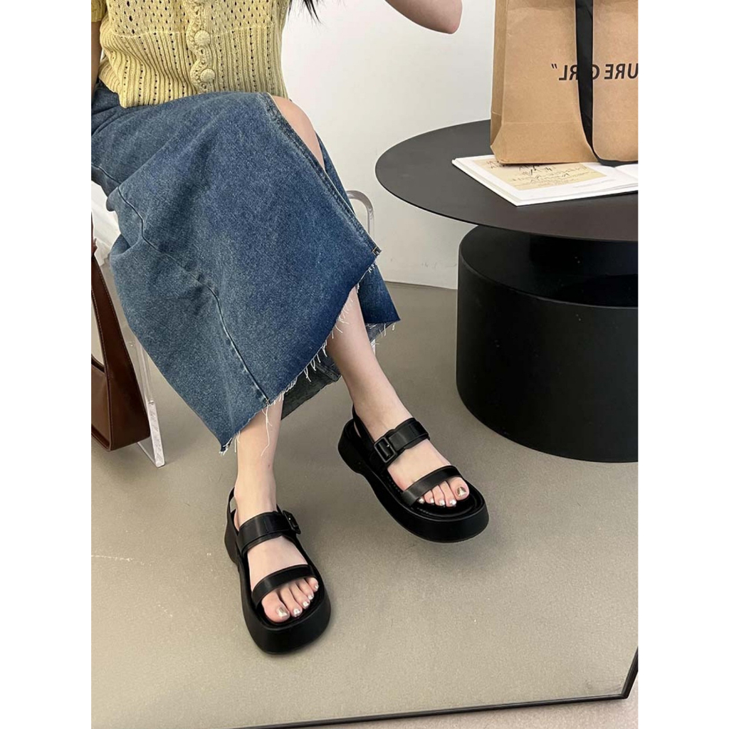 Sandal Bánh Mì Nữ Quai Ngang Đế Cao 4 Phân Da Mềm Êm Chân Miso M009