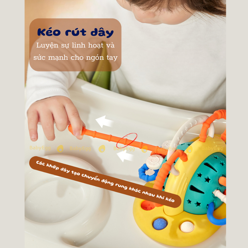Đồ chơi gặm nướu Rút dây silicon núm hút bàn ăn dặm đồ chơi cầm tay, để bàn cho trẻ sơ sinh bé trai bé gái 5-12 tháng