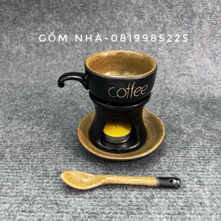 Bộ Bếp Tách đun hâm nóng cafe/ cà phê/ coffee Bát Tràng (Tặng kèm nến)