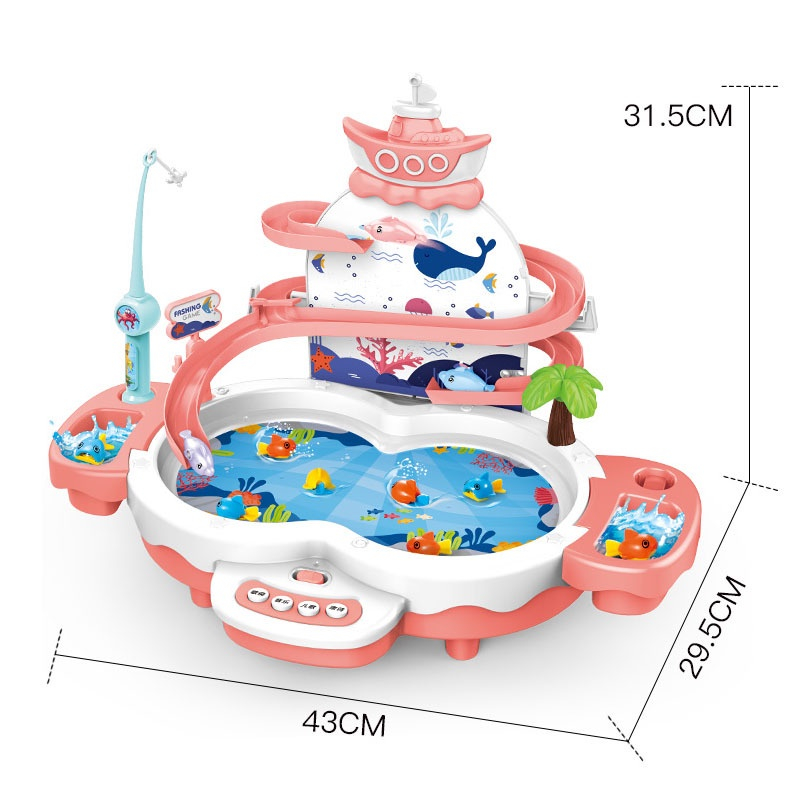 Bộ Đồ Chơi Câu Cá Cầu Trượt Có Nhạc Cao Cấp Mô Hình Thác Nước Vui Nhộn Kèm 3 Pin Dành Cho Bé