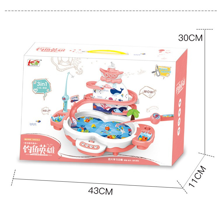 Bộ Đồ Chơi Câu Cá Cầu Trượt Có Nhạc Cao Cấp Mô Hình Thác Nước Vui Nhộn Kèm 3 Pin Dành Cho Bé