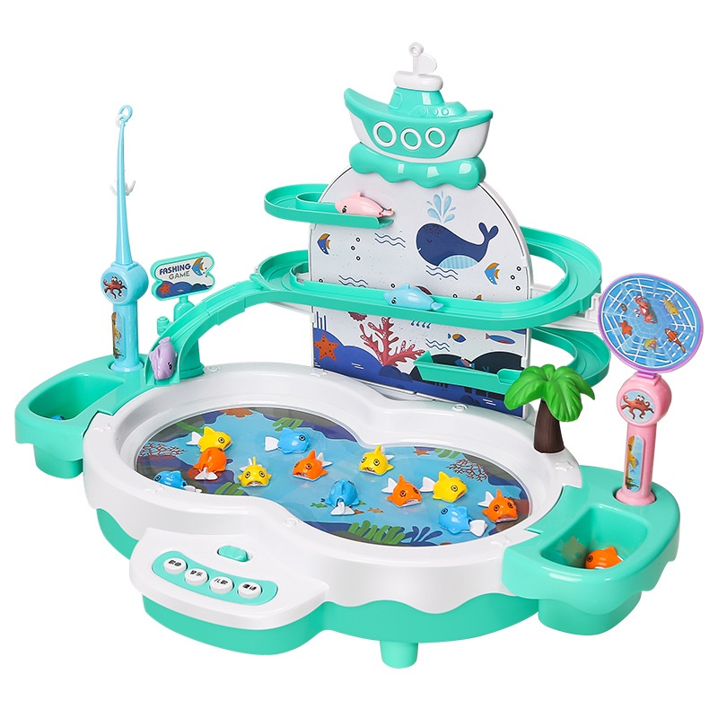 Bộ Đồ Chơi Câu Cá Cầu Trượt Có Nhạc Cao Cấp Mô Hình Thác Nước Vui Nhộn Kèm 3 Pin Dành Cho Bé