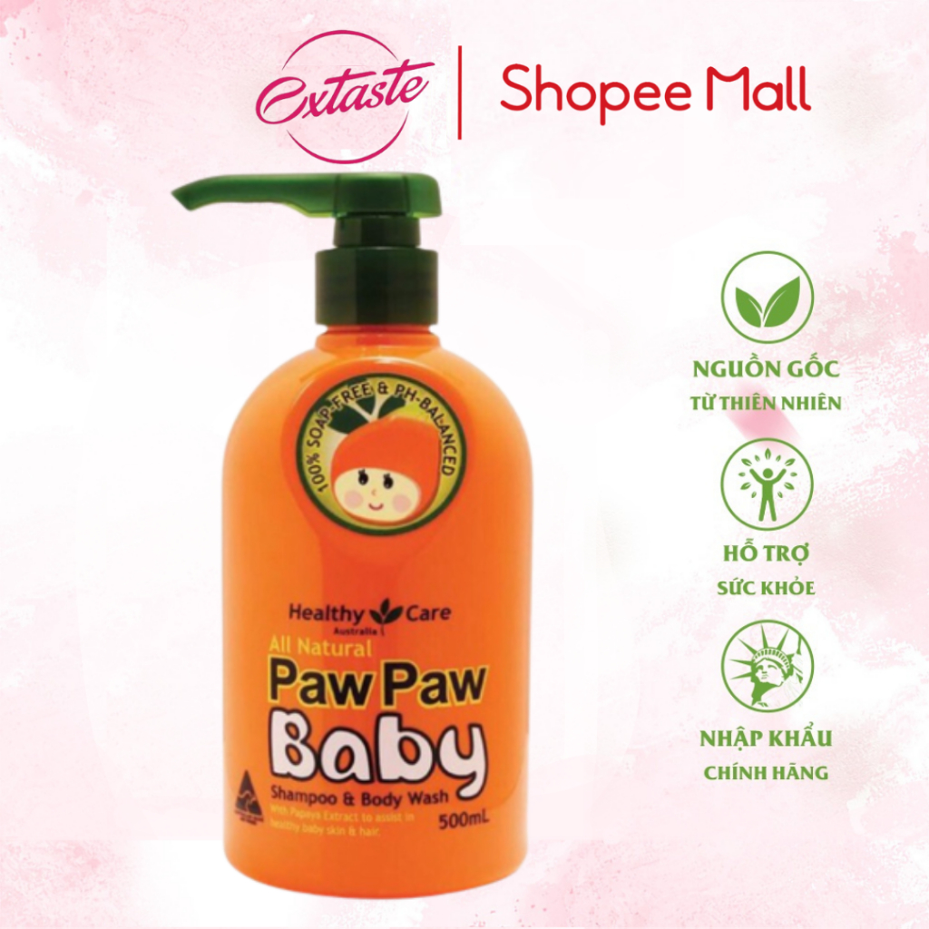 Sữa tắm gội 2 trong 1 Healthy Care Paw Paw Baby từ đu đủ an toàn cho bé 500ml