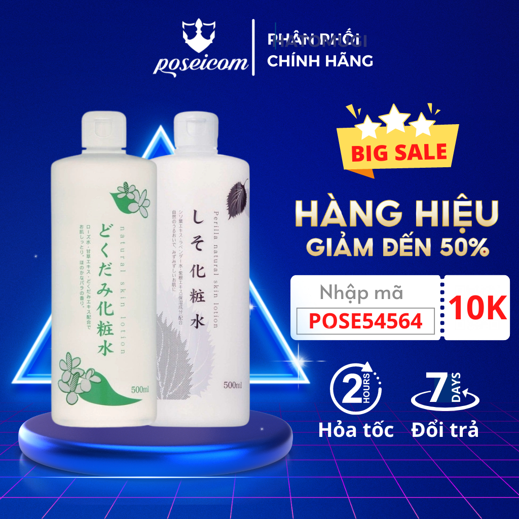 Nước Hoa Hồng Diếp Cá Tía Tô Dành Cho Da Dầu Mụn Toner Chinoshio Dokudami Natural Skin Lotion Nhật Bản 500ml