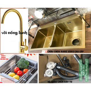 Chậu rửa chén 2 hộc nano vàng,bồn rửa chén 304 bóng cao cấp tại quận 12