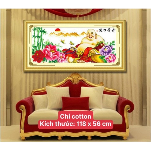 Tranh thêu chữ thập chỉ lụa Phật di lặc 81124