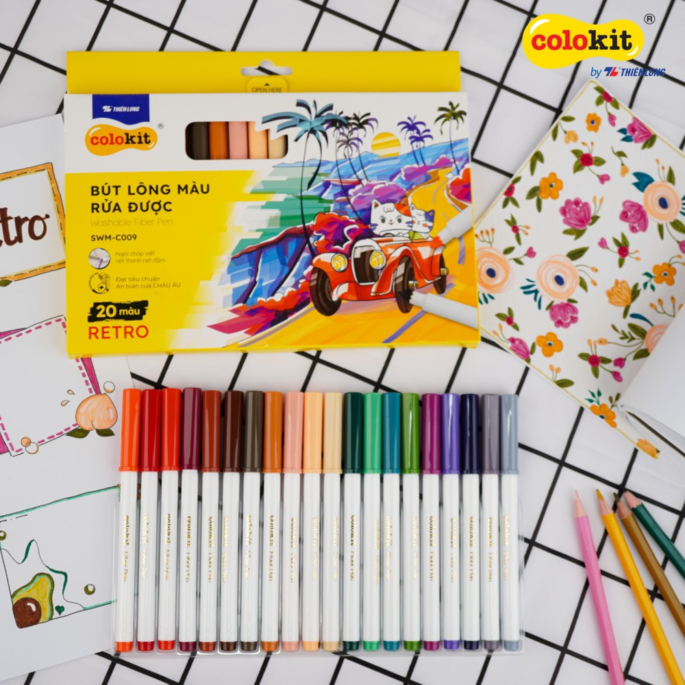 Sốc 26+28/10 Bút Lông 20 Màu Rửa Được Retro Washable Fiber Pen SWM-C009 - Viết Nét Đ