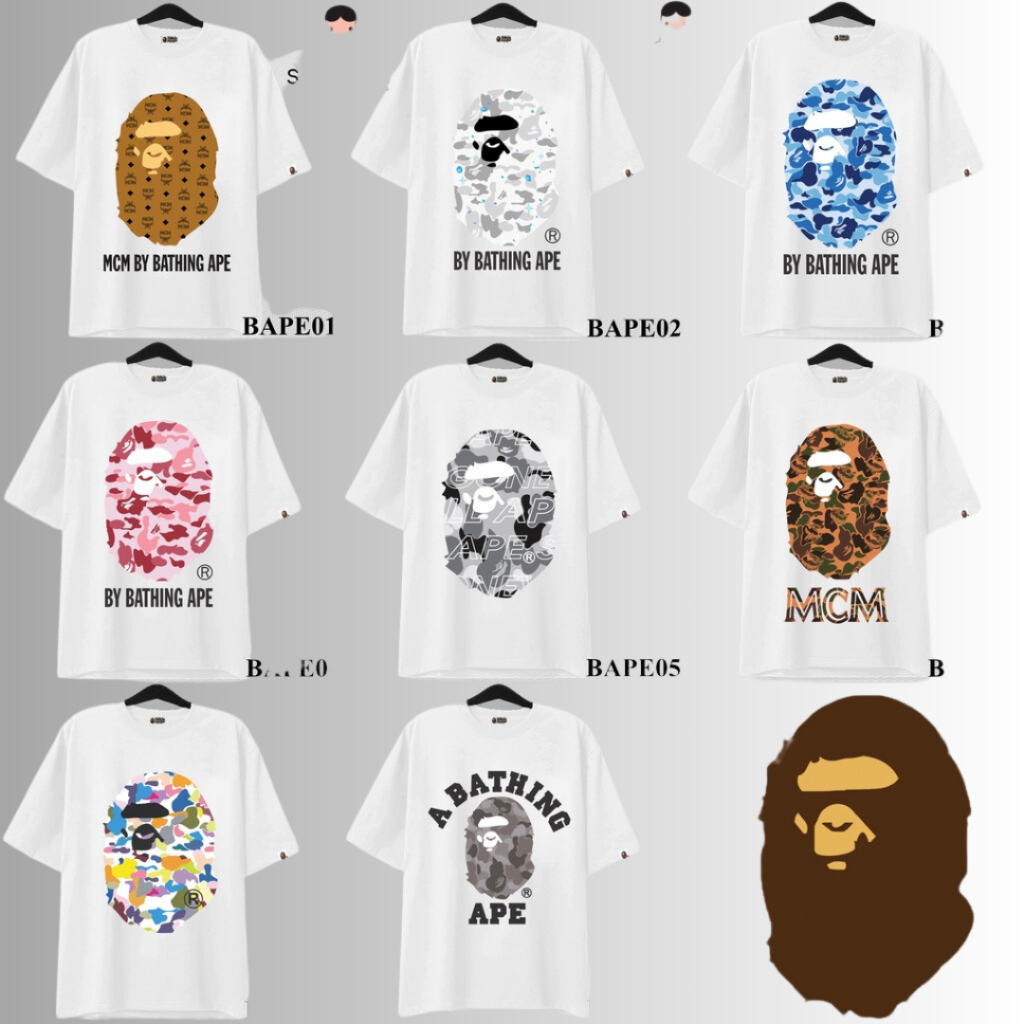 Áo Thun Bape MCM - Áo thun tay lỡ unisex nam nữ form rộng oversize chất liệu Cotton co dãn 4 chiều