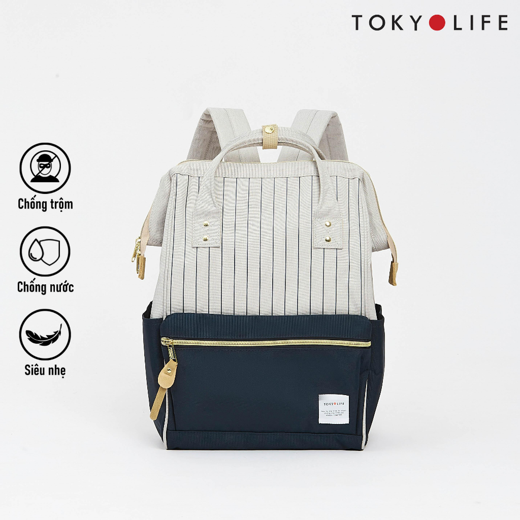 Balo chống trộm chống nước thời trang TOKYOLIFE nam nữ thiết kế basic siêu nhẹ chất liệu cao cấp C8BPK010I (40x28x17 cm)
