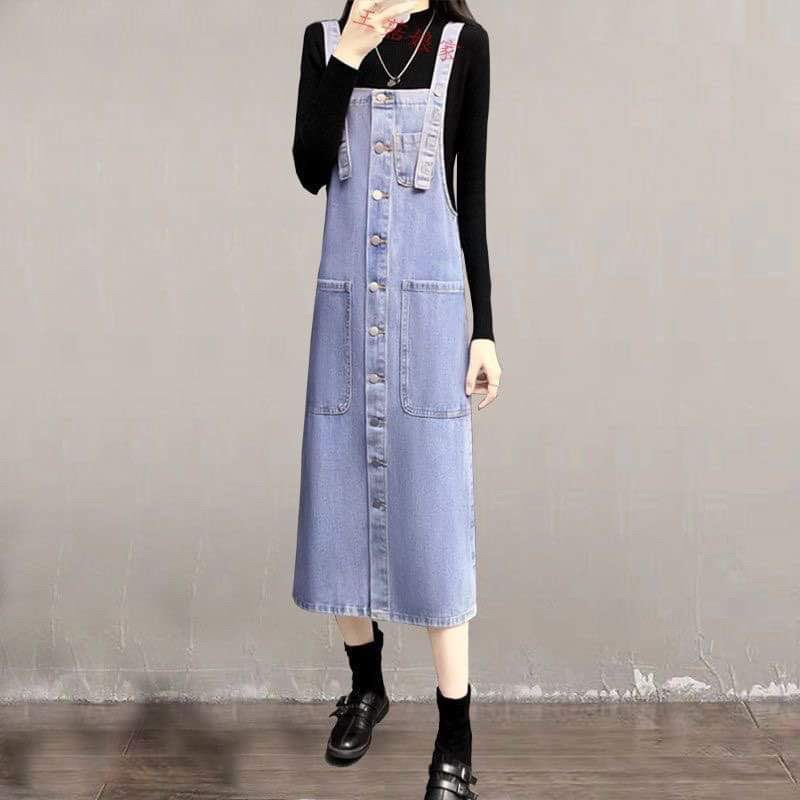 Váy yếm jean nữ mềm mát kiểu dáng năng động QCNP3712