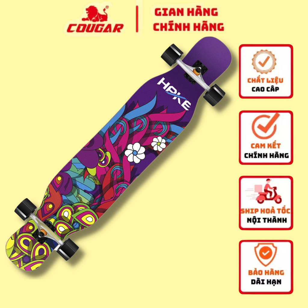 Ván Trượt Cougar-Longboard HPKE-03 Cao Cấp, Mặt Nhám Chống Trơn Dành Cho Người Lớn Và Trẻ Em