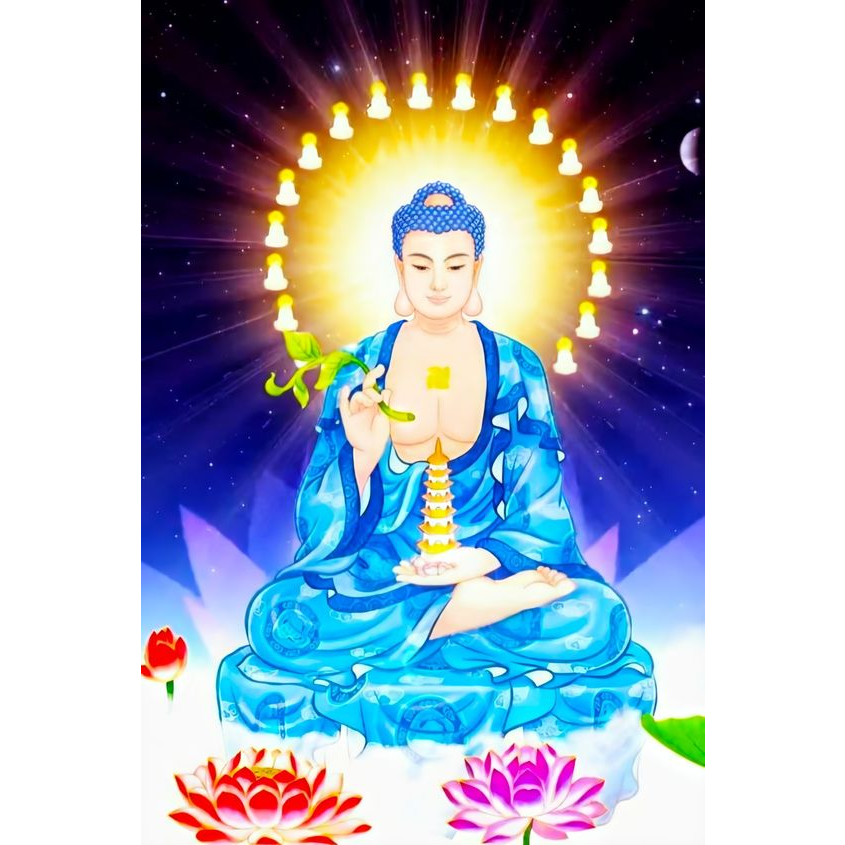 Tranh đính full kín đá tự làm - Phật Dược Sư cực đẹp