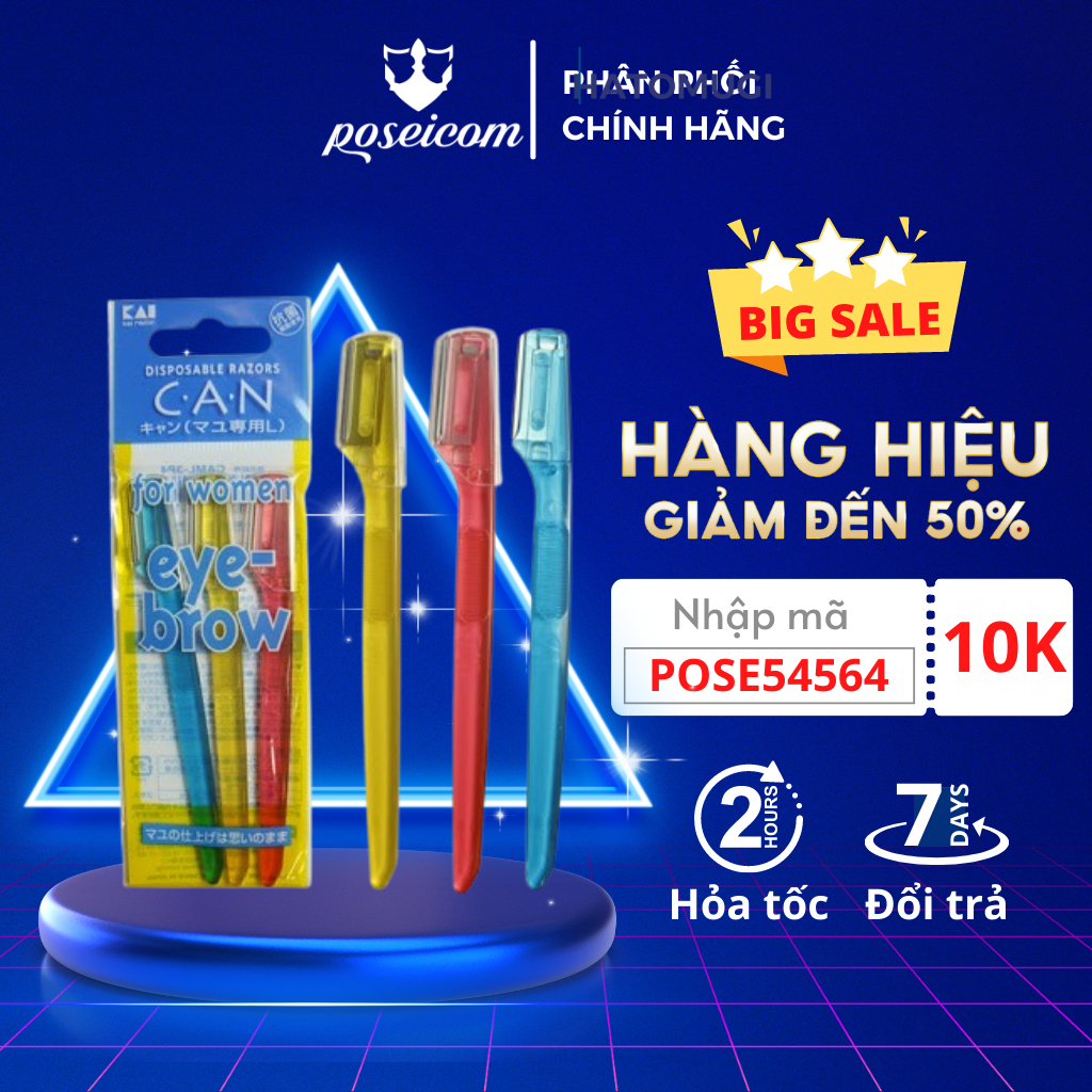 Set 3 dao cạo lông mày Kai nhập khẩu trực tiếp từ Nhật Bản 00-417 (Camt-3P4) POSEICOM DC01