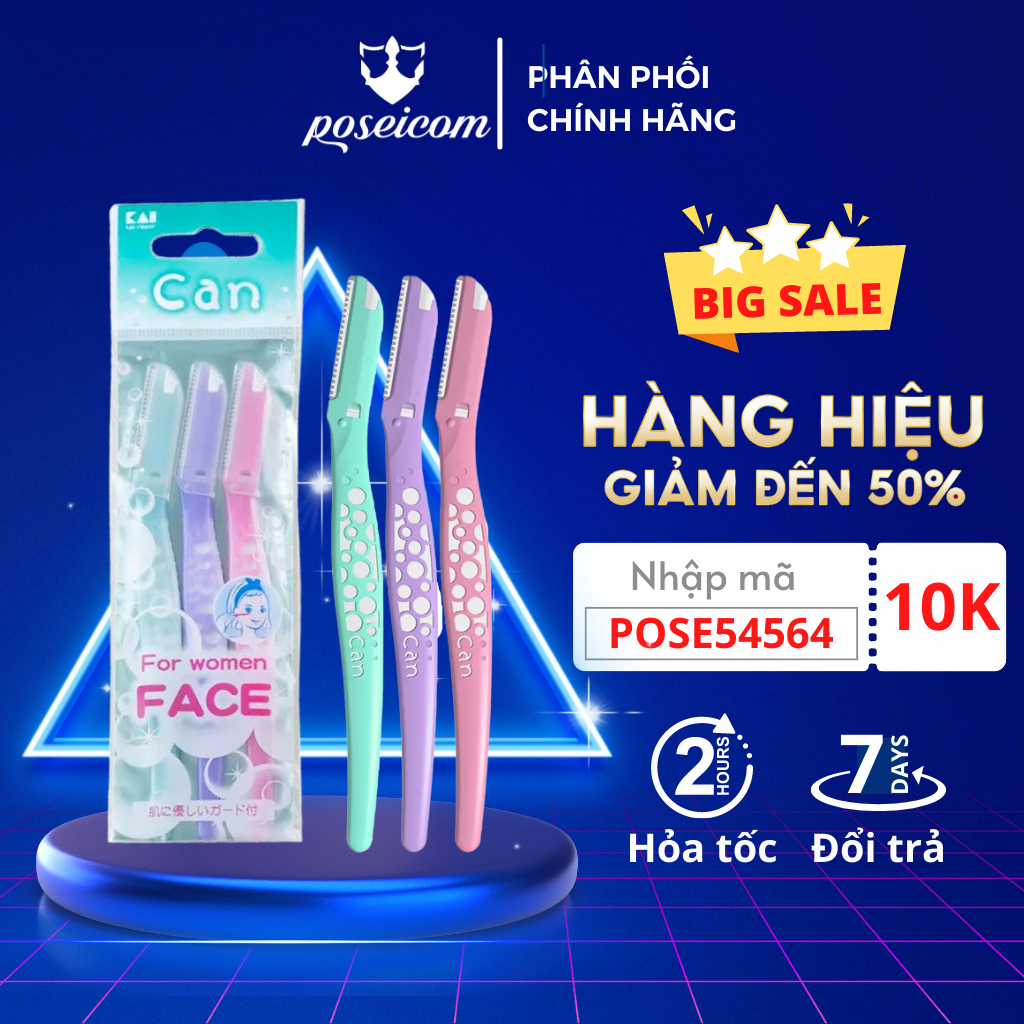 Set 3 Dao Cạo Lông Mặt Cán Dài Kai Razor Can For Women POSEICOM DC06