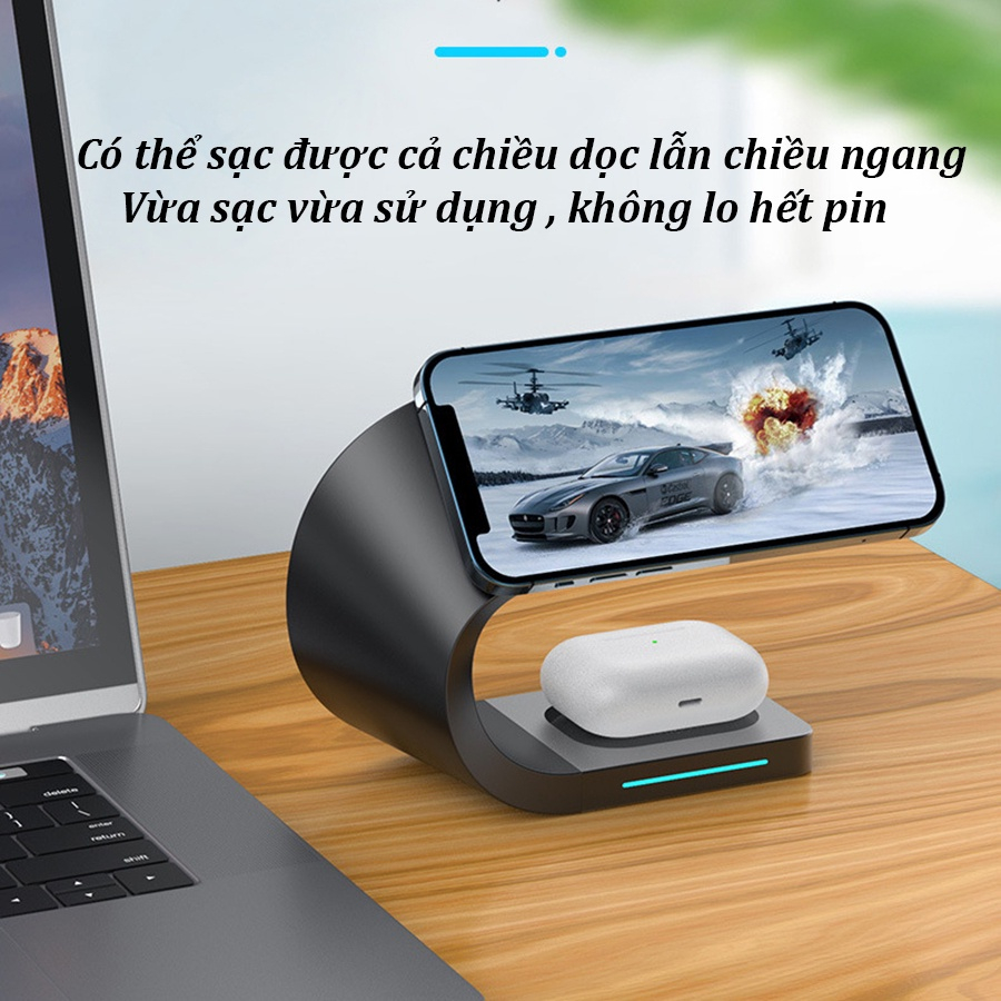 Đế Sạc Không Dây Thông Minh 3 Trong 1, Sạc không dây magsafe,Tai Nghe Bluetooth, Smart Watch