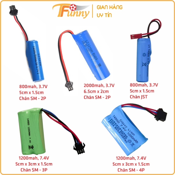 Pin Sạc Cho Ô Tô Điều Khiển, Xe Tăng, Máy Xúc, Cần Cẩu, Chân JST, Chân SM 2P, Chân SM 4P, 800mah, 1200mah, 2000mah