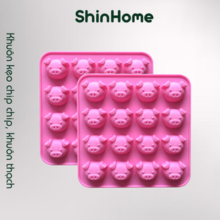 Khuôn silicon làm kẹo dẻo, chip chip tạo hình 16 heo hồng ShinHome