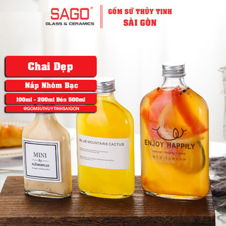 Chai Thủy Tinh Dẹp Cổ Cao Nắp Nhôm