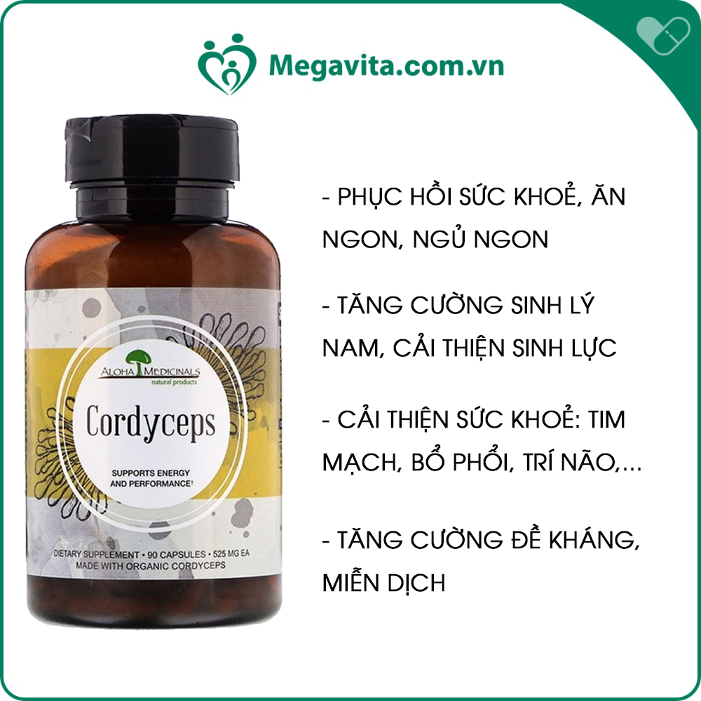 Viên Uống Đông Trùng Hạ Thảo Aloha Pure Cordyceps 525mg 90 Viên