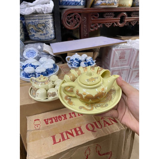 Bộ Ấm Chén Thờ men vàng kim - men lam