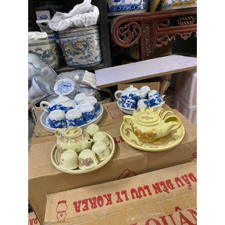 Bộ Ấm Chén Thờ men vàng kim - men lam