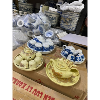 Bộ Ấm Chén Thờ men vàng kim - men lam