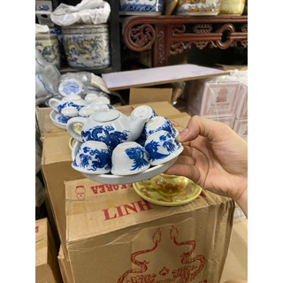 Bộ Ấm Chén Thờ men vàng kim - men lam