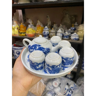 Bộ Ấm Chén Thờ men vàng kim - men lam