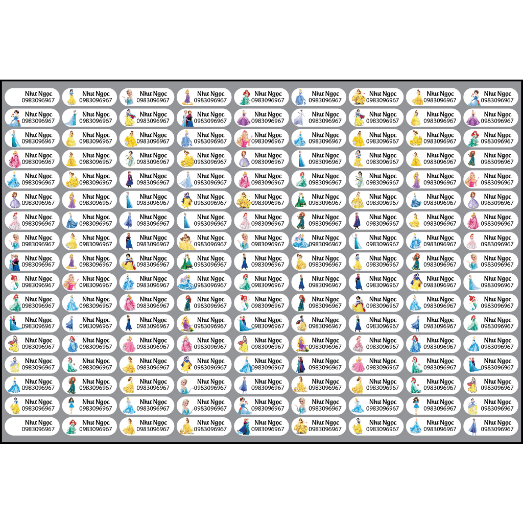 Combo 50 nhãn vở +149 sticker công chúa cho bé yêu