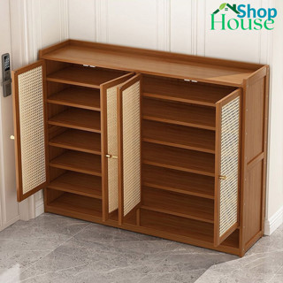 Kệ giày thông minh cửa mây gỗ tre tự nhiên tủ giày gỗ sơn bóng chống nước, mối mọt cao cấp 120x32x110cm - Bảo hành 1 năm