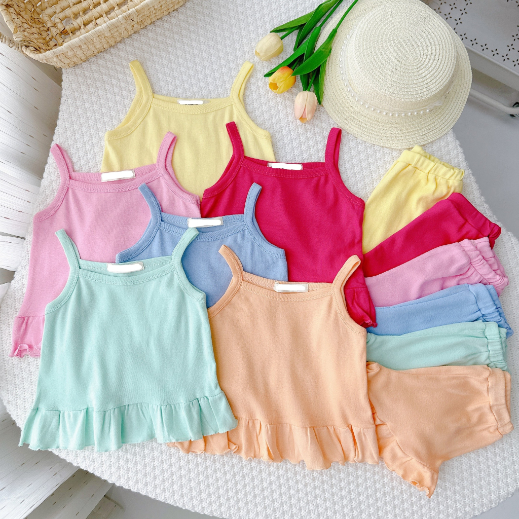 Bộ 2 Dây Màu Trơn Lai Bèo Quần Chip Bèo TIENHOASHOP Cotton Bozip Xuất Dư Siêu Mềm Mịn Mát Cho Bé Gái
