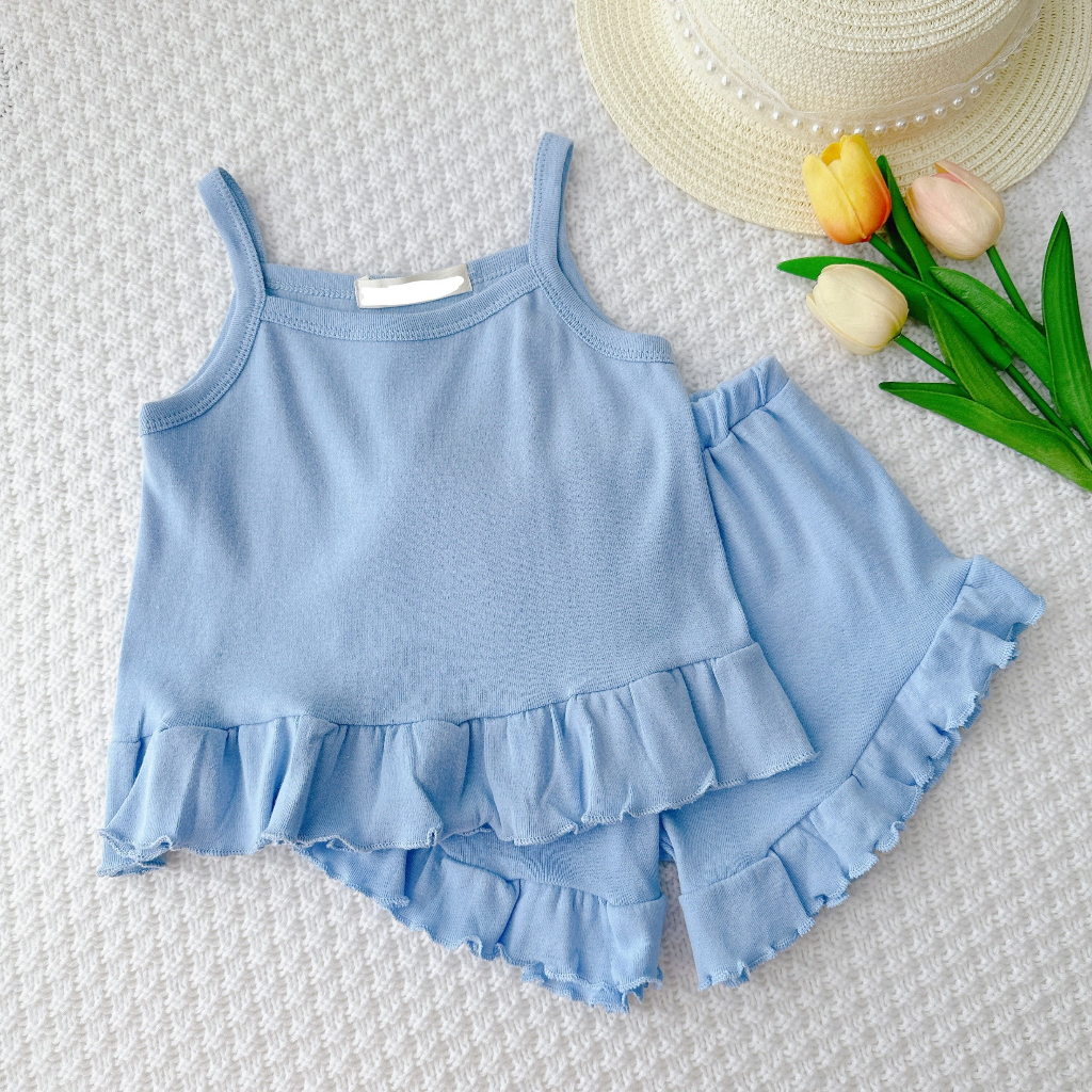 Bộ 2 Dây Màu Trơn Lai Bèo Quần Chip Bèo TIENHOASHOP Cotton Bozip Xuất Dư Siêu Mềm Mịn Mát Cho Bé Gái