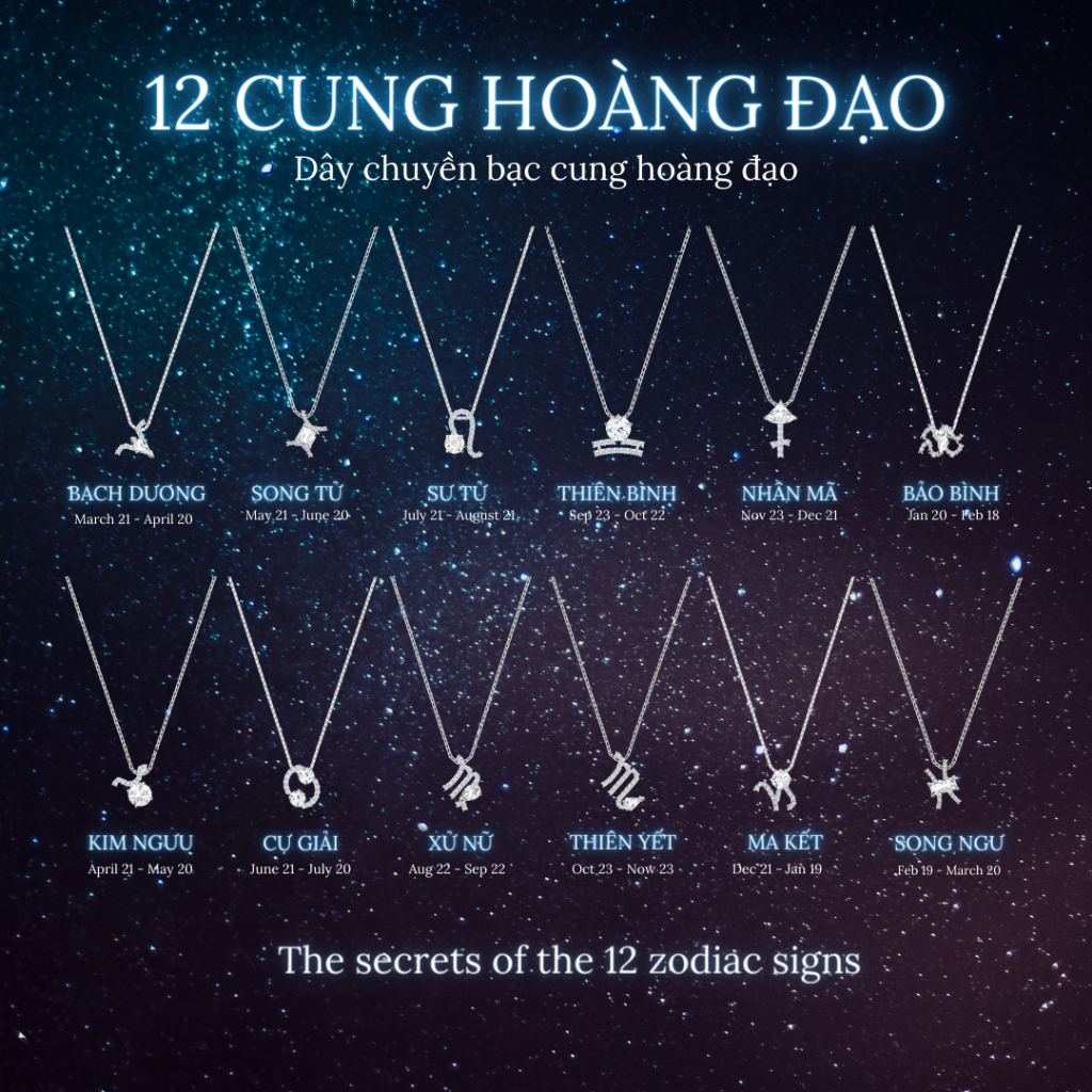 Dây chuyền bạc 12 cung hoàng đạo CDE Zodiac Pendant Necklace Silver