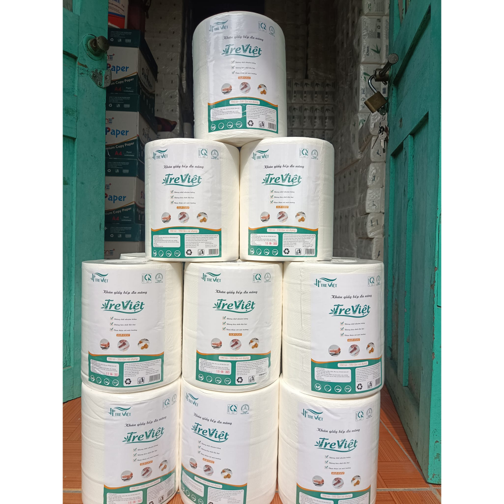 Giấy lau bếp đa năng-TRE VIỆT 1kg/1 cuộn 600 tờ 20x22