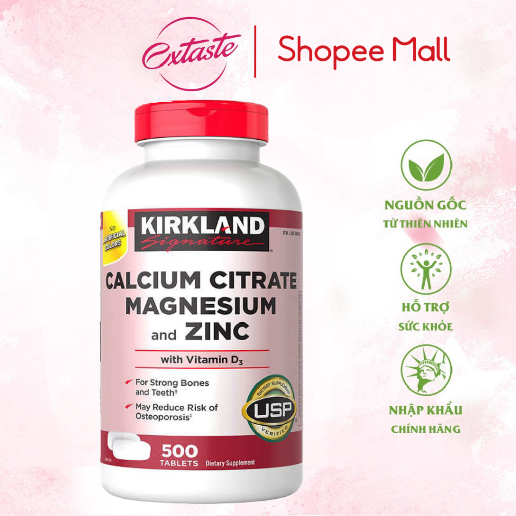 Viên uống chắc xương Kirkland Signature Calcium Citrate Magnesium And Zinc 500mg hộp 500 viên Extate Official Mall