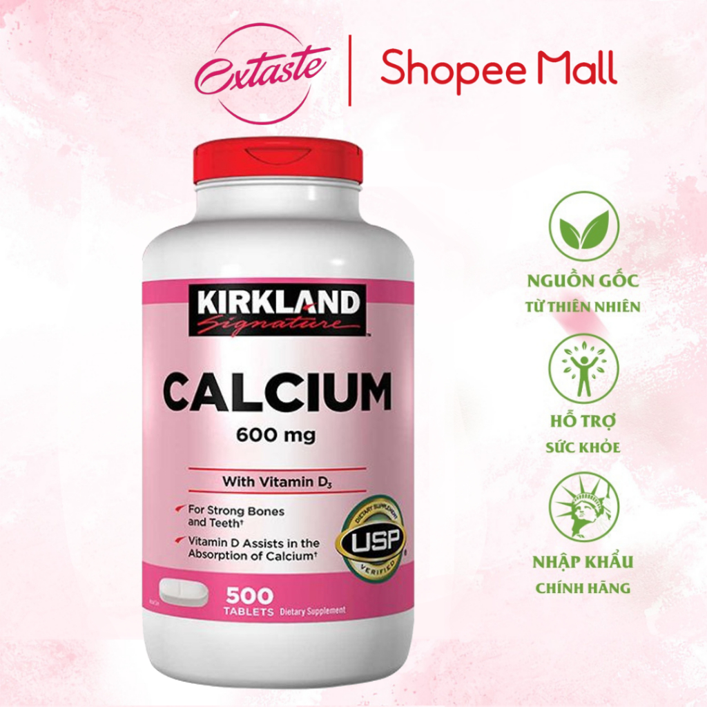 Viên uống hỗ trợ xương chắc khỏe Kirkland Signature calcium 600mg with vitamin d3 500 viên bổ sung canxi nội địa Mỹ